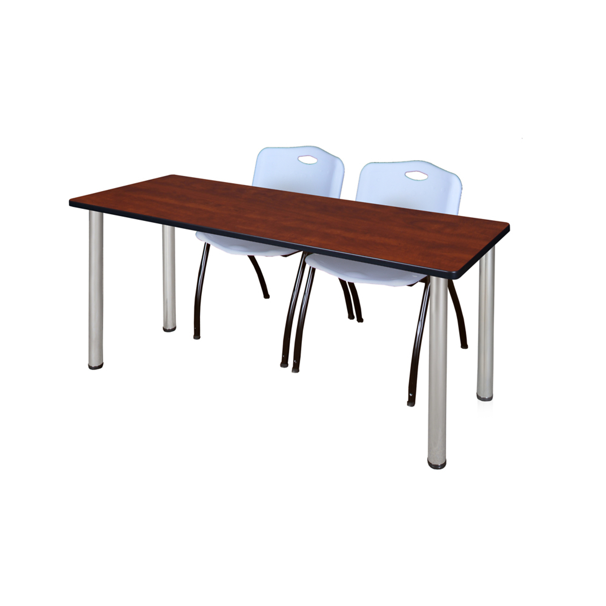 Regency Kee Training Table and Chair Set — 72in. x 24in., Cherry/Maple Top, Chrome Legs, Includes 2 Grey Stack Chairs, Model# MT7224CHBPCM47GY